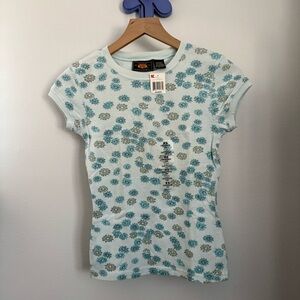 Route 66 XS NEW Y2K Blue Green Floral Baby Baby Tee Crew Neck 2000s Cottage